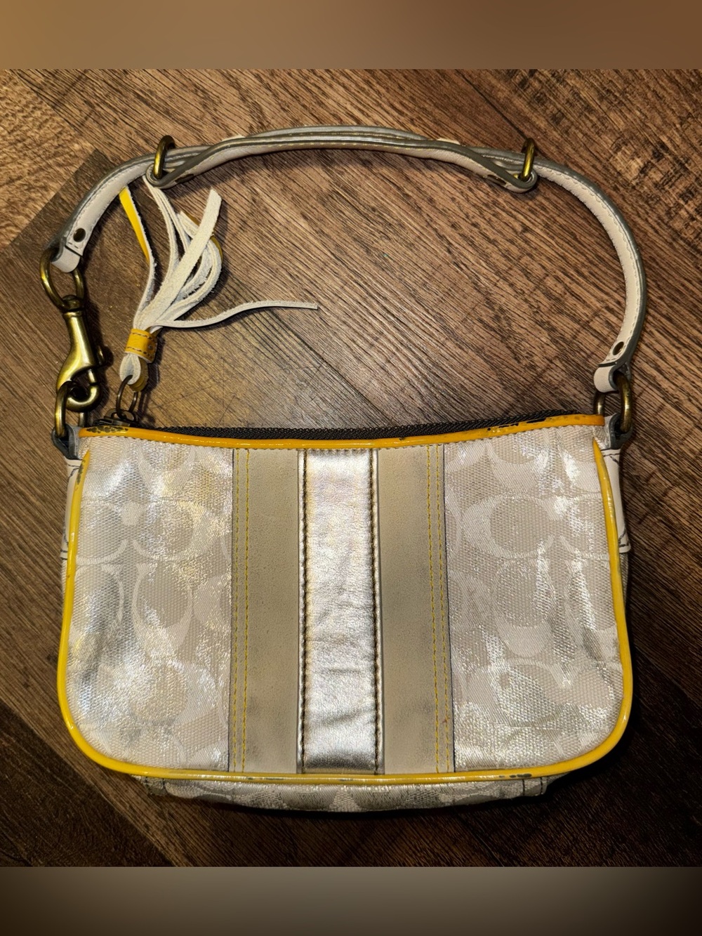 Coach Signature Cream and Yellow Small Shoulder Bag